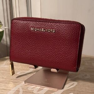 Michael kors burgundy pebbles leather small zip around wallet